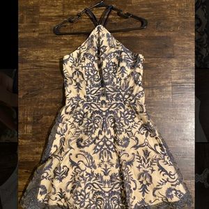 Nude and blue sparkly dress